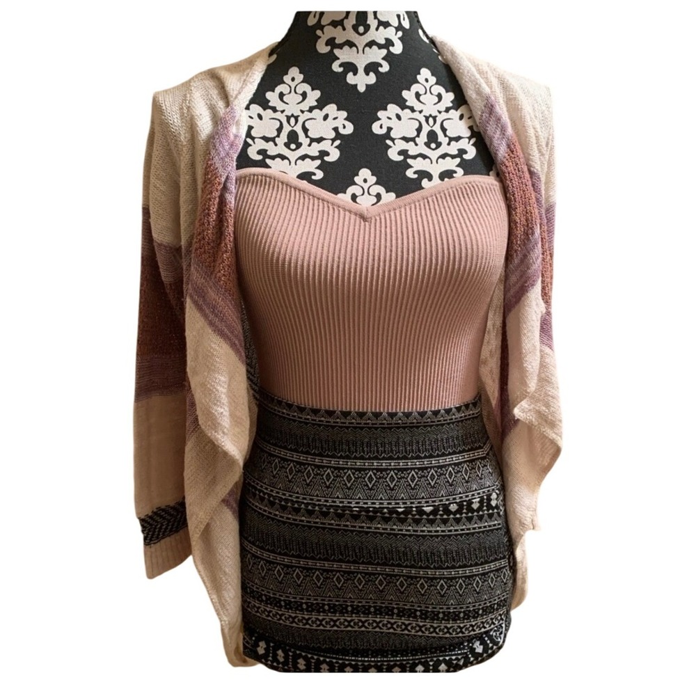 Striped Open Front Cardigan Lightweight Knit Bohemian Style Cover Up